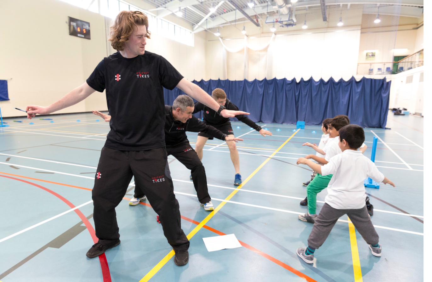 Fielding drill in the sports hall